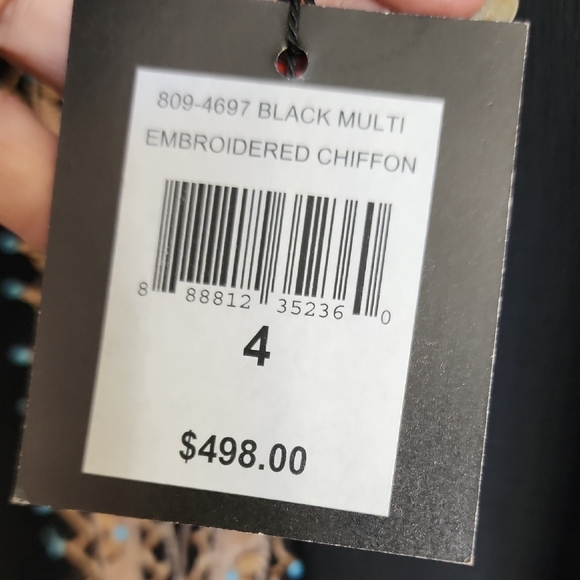 $498 Nanette Lepore Black Chiffon Dress with Cream Embroidery - Picture 2 of 12